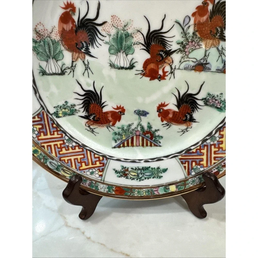 Vintage Hand Decorated Hong Kong Rooster Plate SMC Chinese Export Style Decor